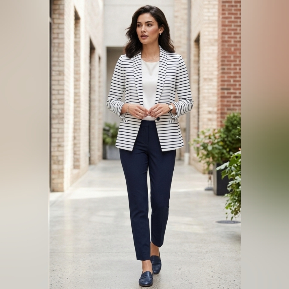 TOMMY HILFIGER Nautical Blue White Striped Blazer. Women's Size 12. 🤍💙